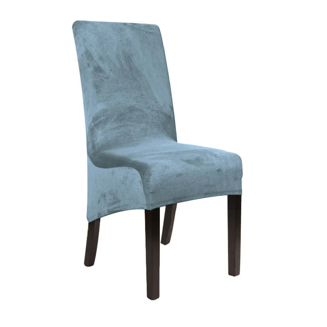 Housse de chaise XL en velours Mila de couleur gris bleu