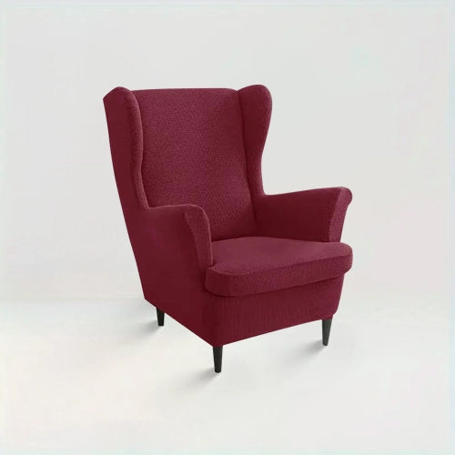 Housse de fauteuil à oreilles en jacquard Iris de couleur bordeaux sur fond beige