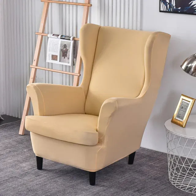 Housse de fauteuil à oreilles en tissu imperméable Fabia de couleur beige