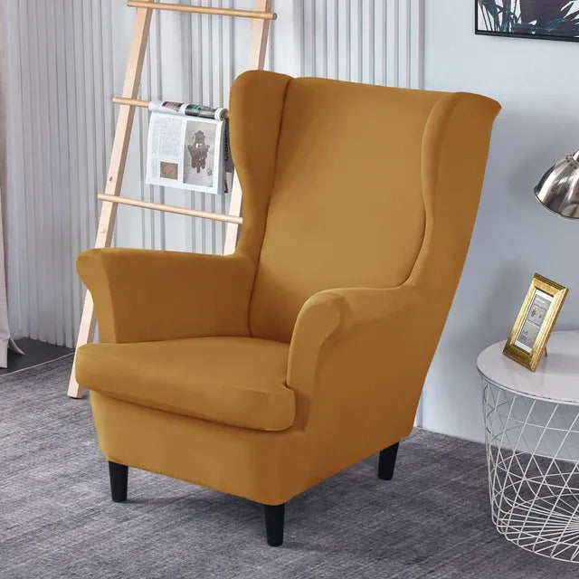 Housse de fauteuil à oreilles en tissu imperméable Fabia de couleur camel