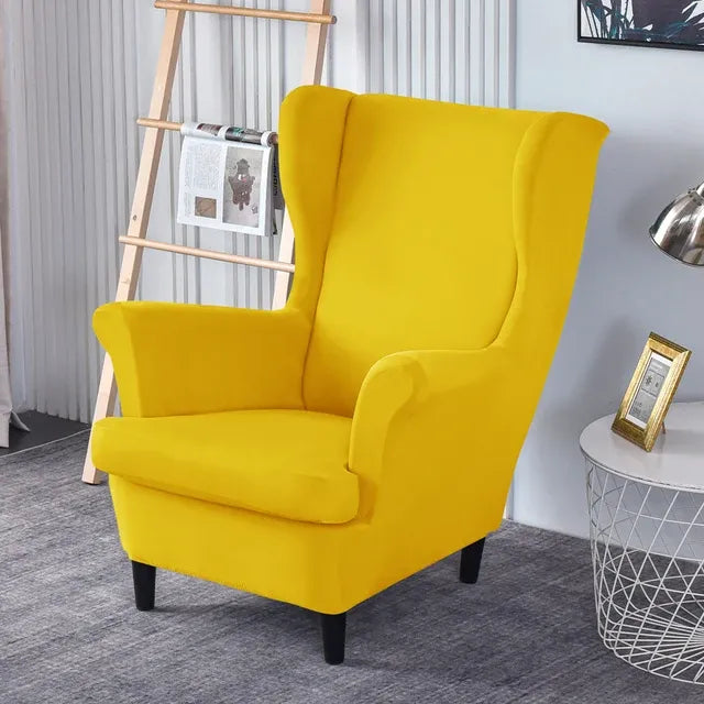 Housse de fauteuil à oreilles en tissu imperméable Fabia de couleur jaune