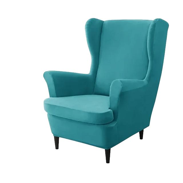 Housse de fauteuil à oreilles en velours Zina de couleur bleu canard