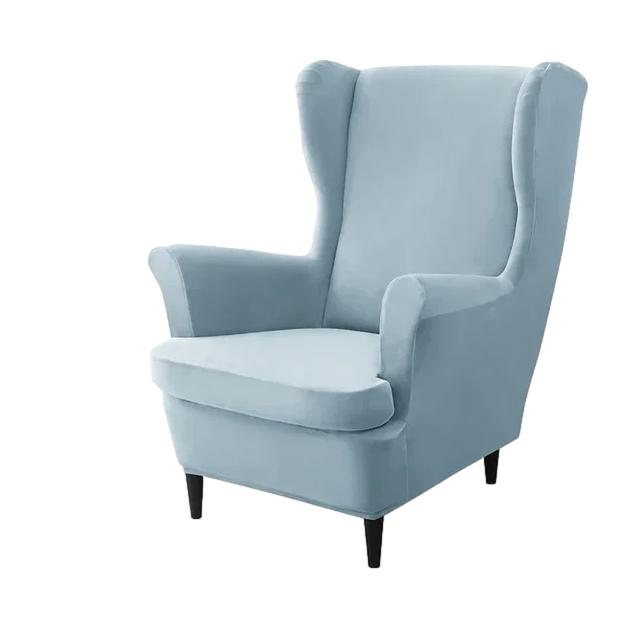 Housse de fauteuil à oreilles en velours Zina de couleur bleu ciel