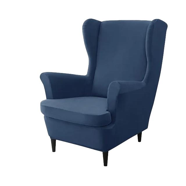 Housse de fauteuil à oreilles en velours Zina de couleur bleu marine