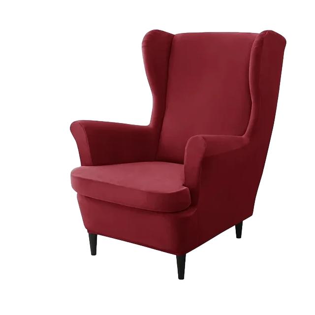 Housse de fauteuil à oreilles en velours Zina de couleur bordeaux