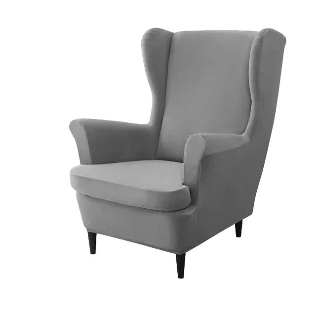 Housse de fauteuil à oreilles en velours Zina de couleur gris