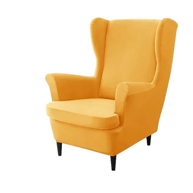 Housse de fauteuil à oreilles en velours Zina de couleur jaune