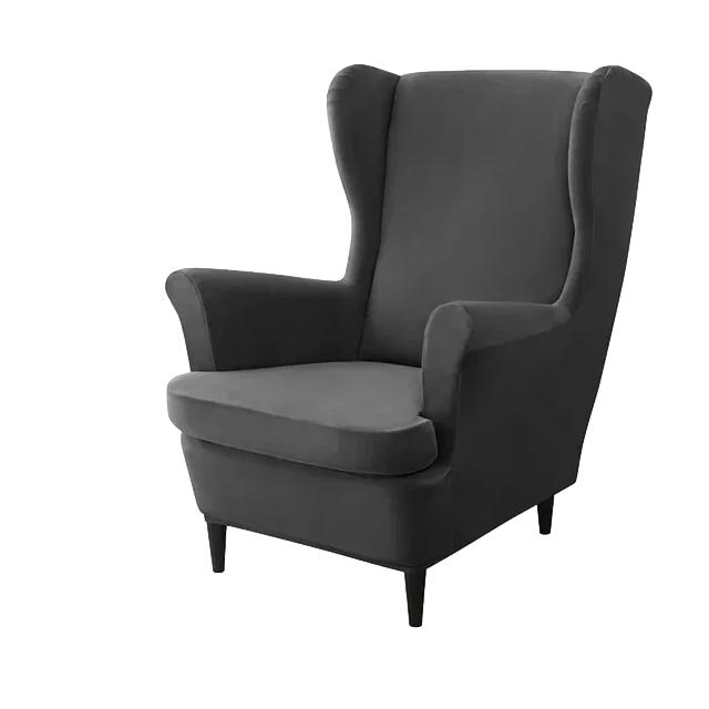 Housse de fauteuil à oreilles en velours Zina de couleur noir