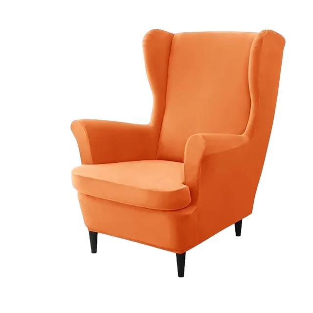 Housse de fauteuil à oreilles en velours Zina de couleur orange