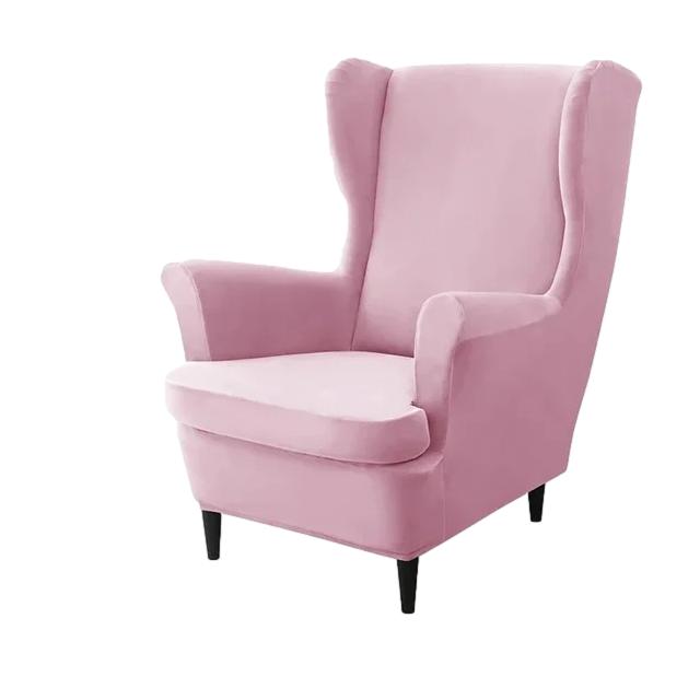 Housse de fauteuil à oreilles en velours Zina de couleur rose