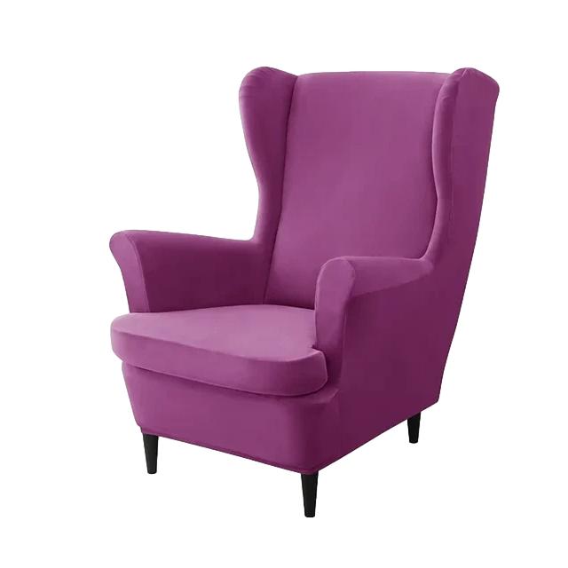 Housse de fauteuil à oreilles en velours Zina de couleur violet