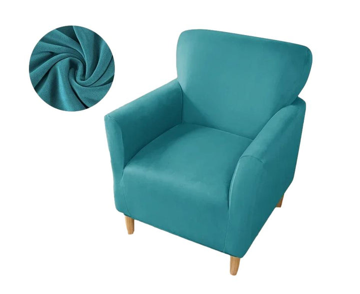 Housse de fauteuil club en velours Andrea de couleur bleu canard