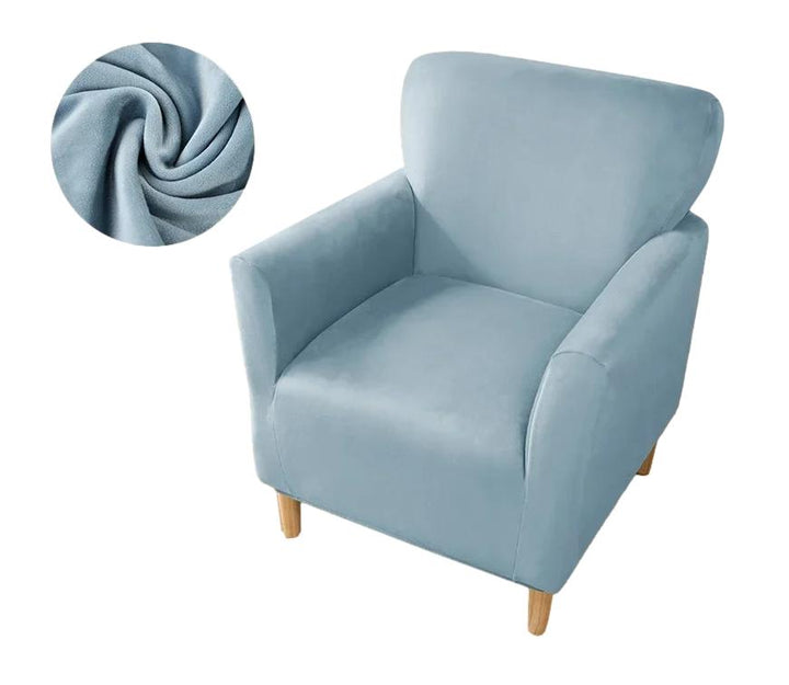 Housse de fauteuil club en velours Andrea de couleur bleu ciel