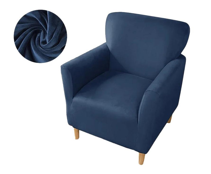 Housse de fauteuil club en velours Andrea de couleur bleu marine