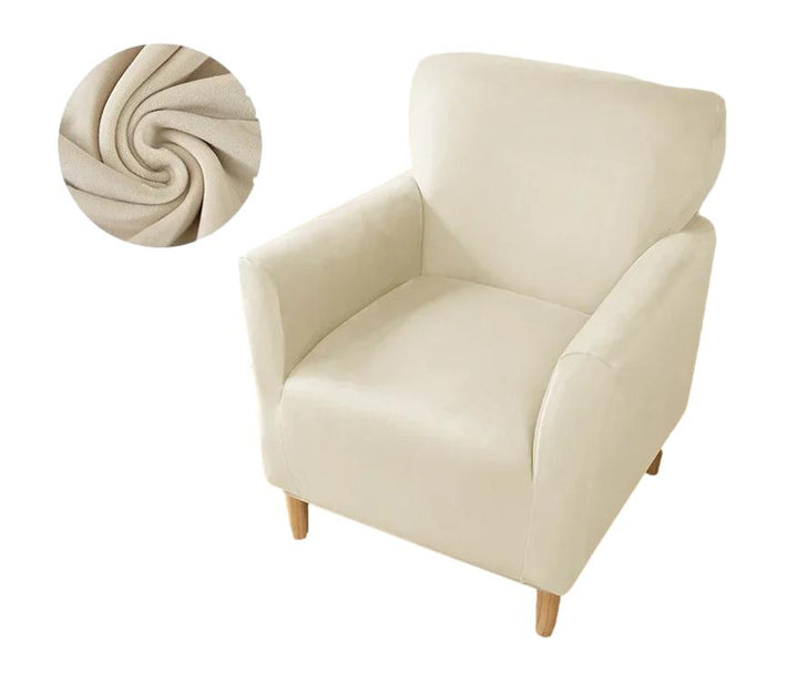 Housse de fauteuil club en velours Andrea de couleur crème