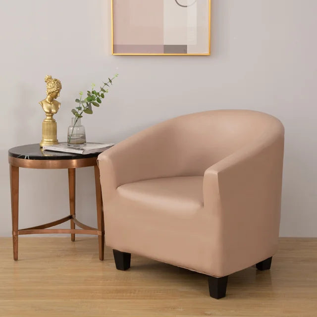 Housse de fauteuil effet cuir imperméable Agnès de couleur café