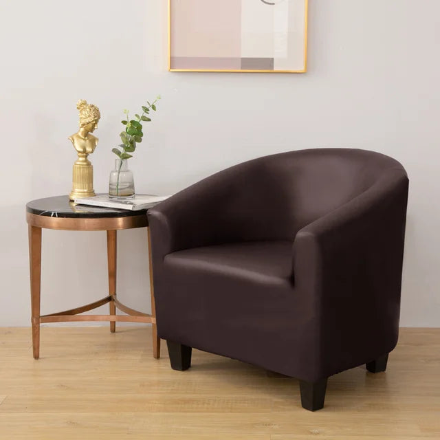 Housse de fauteuil effet cuir imperméable Agnès de couleur marron