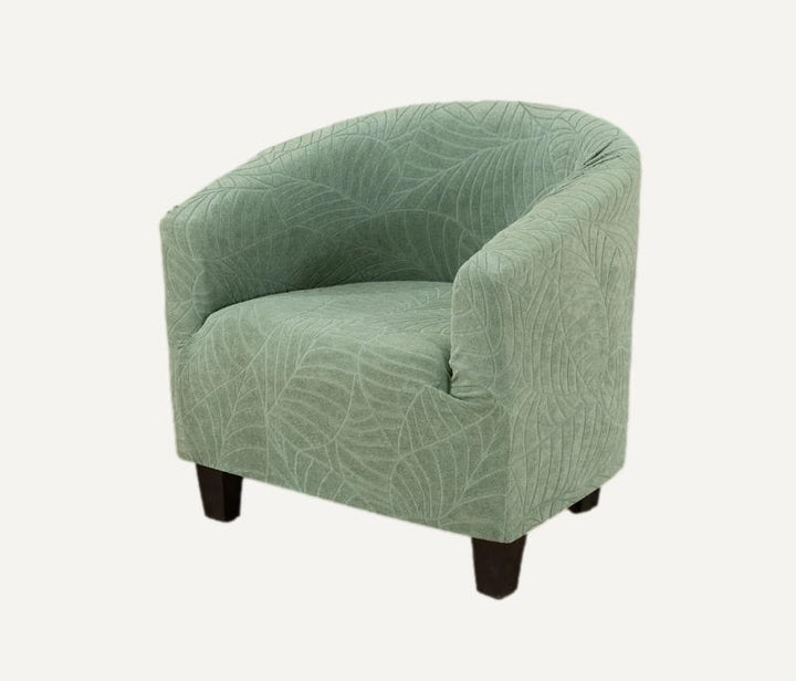 Housse de fauteuil en jacquard effet floral Amandine de couleur vert clair sur fond beige