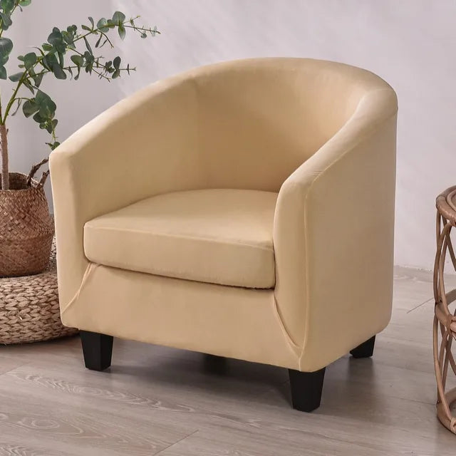 Housse de fauteuil en tissu lisse imperméable Clémence de couleur beige