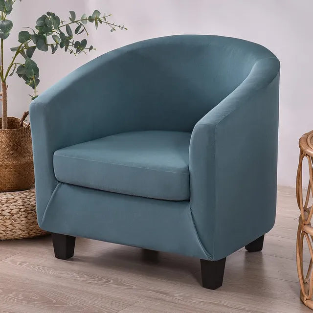 Housse de fauteuil en tissu lisse imperméable Clémence de couleur bleu