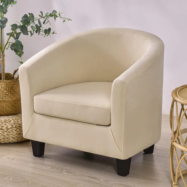 Housse de fauteuil en tissu lisse imperméable Clémence de couleur crème