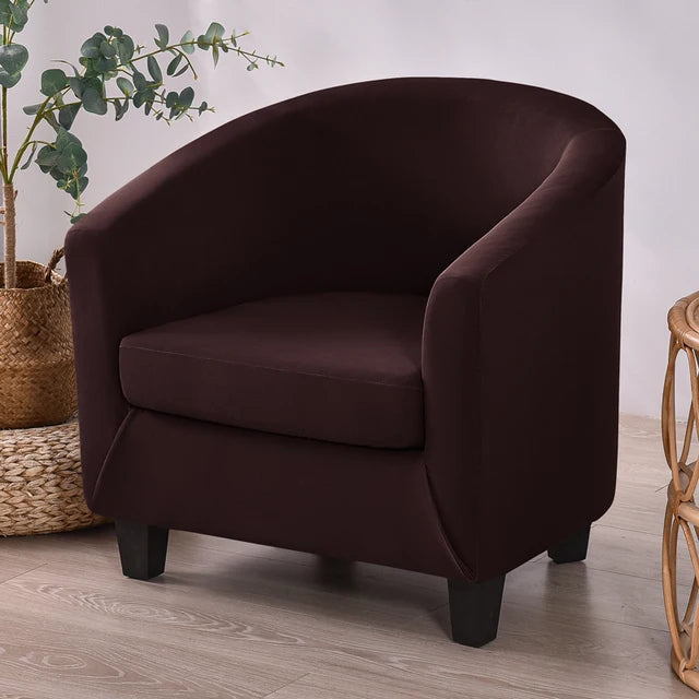 Housse de fauteuil en tissu lisse imperméable Clémence de couleur marron