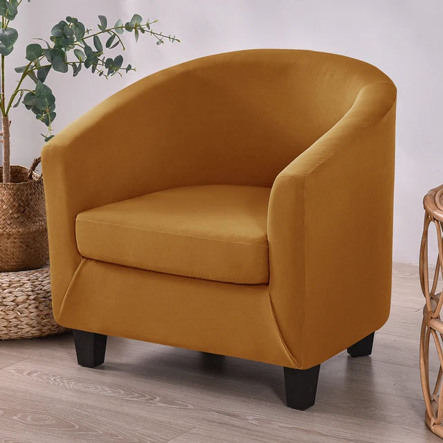 Housse de fauteuil en tissu lisse imperméable Clémence de couleur moutarde