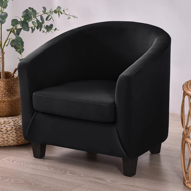 Housse de fauteuil en tissu lisse imperméable Clémence de couleur noir