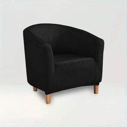 Housse de fauteuil en velours - Louisa de couleur noir sur fond beige