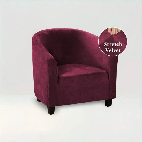 Housse de fauteuil en velours - Louisa de couleur bordeaux sur fond beige