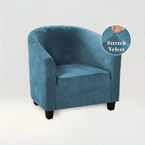 Housse de fauteuil en velours - Louisa de couleur bleu sur fond beige