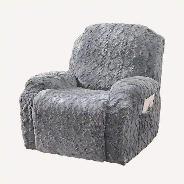 Housse de fauteuil inclinable en tissu peluche épais Elisa de couleur gris sur fond beige