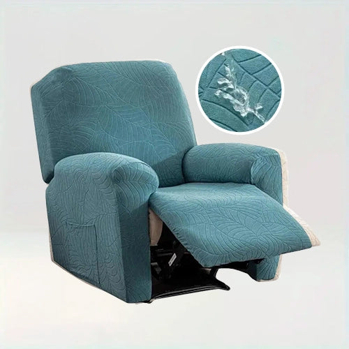 Housse de fauteuil inclinable en jacquard effet floral imperméable - Liliana de couleur bleu clair sur fond beige