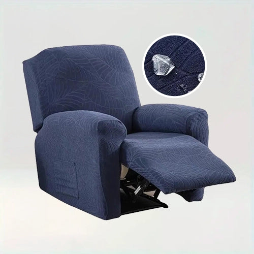 Housse de fauteuil inclinable en jacquard effet floral imperméable - Liliana de couleur bleu marine sur fond beige