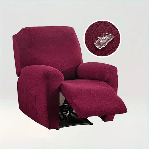 Housse de fauteuil inclinable en jacquard effet floral imperméable - Liliana de couleur bordeaux sur fond beige