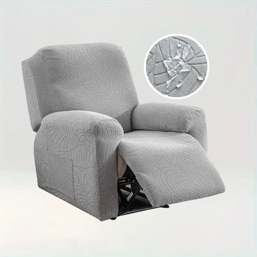 Housse de fauteuil inclinable en jacquard effet floral imperméable - Liliana de couleur gris clair sur fond beige