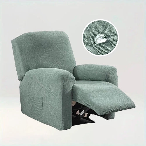 Housse de fauteuil inclinable en jacquard effet floral imperméable - Liliana de couleur vert clair sur fond beige