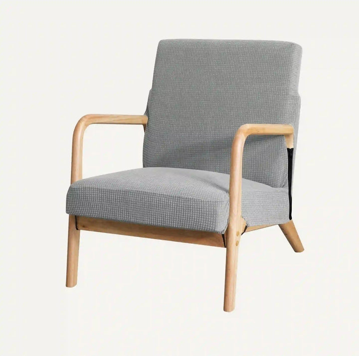 Housse de fauteuil incliné en jacquard imperméable Alexa de couleur gris clair sur fond beige