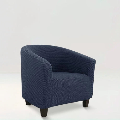 Housse de fauteuil en jacquard - Florine de couleur Bleu marine sur fond beige