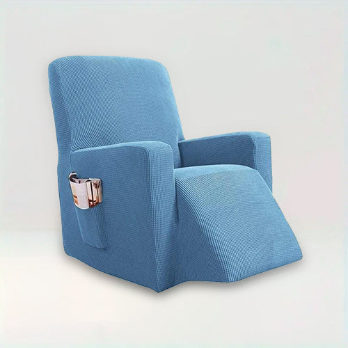 Housse de fauteuil relax inclinable en jacquard - Nancy de couleur bleu marine sur fond beige