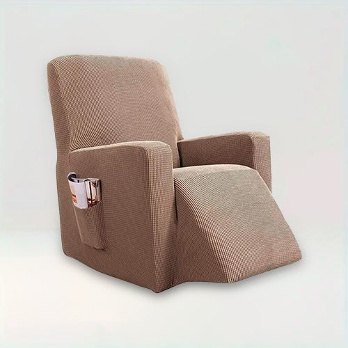 Housse de fauteuil relax inclinable en jacquard - Nancy de couleur camel sur fond beige