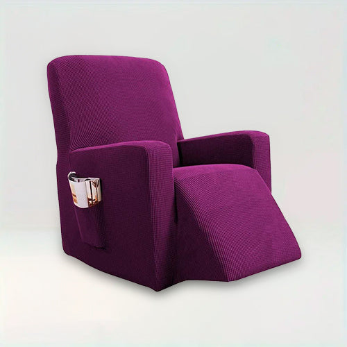 Housse de fauteuil relax inclinable en jacquard - Nancy de couleur violet sur fond beige