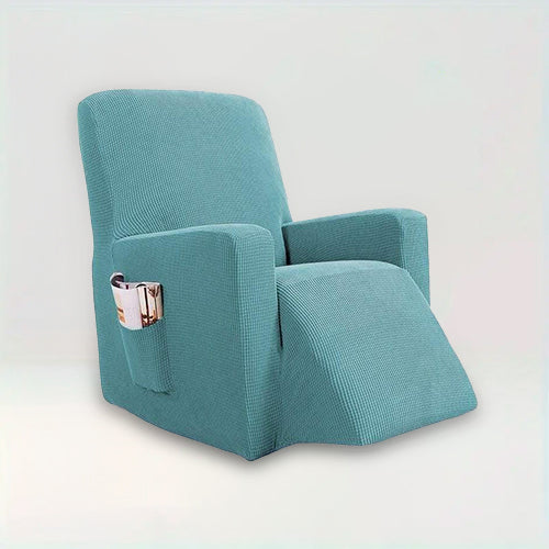 Housse de fauteuil relax inclinable en jacquard - Nancy de couleur bleu turquoise sur fond beige