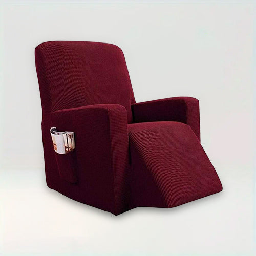 Housse de fauteuil relax inclinable en jacquard - Nancy de couleur bordeaux sur fond beige