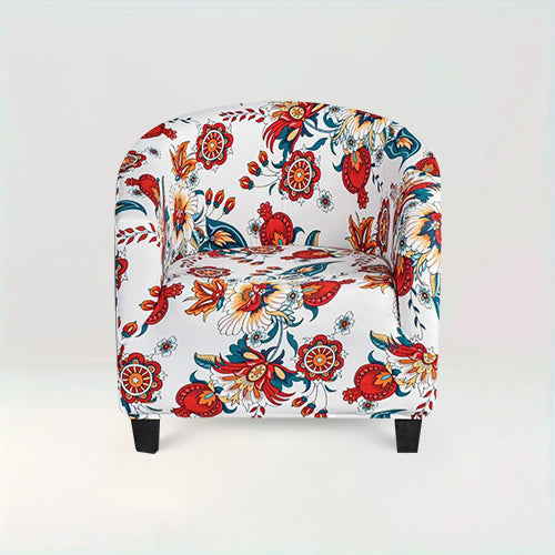 Housse de fauteuil style Boho - Maryse motif fleur rouge sur fond beige