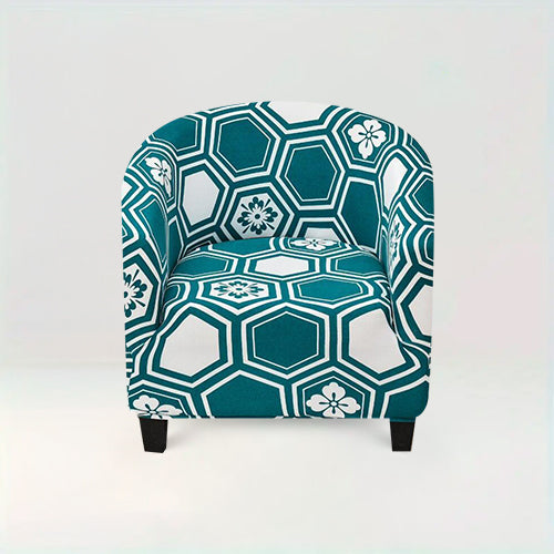 Housse de fauteuil style Boho - Maryse motif vert et blanc sur fond beige