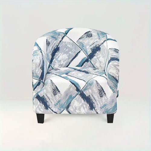 Housse de fauteuil style Boho - Maryse motif bleu sur fond beige