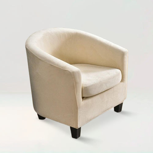 Housse de fauteuil crapaud en velours - Suzie de couleur crème sur fond beige