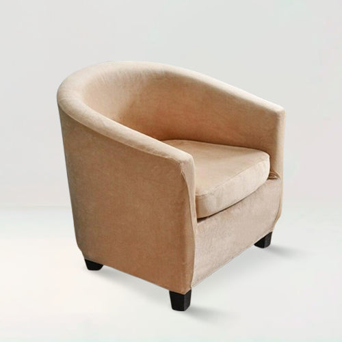 Housse de fauteuil crapaud en velours - Suzie de couleur beige sur fond beige