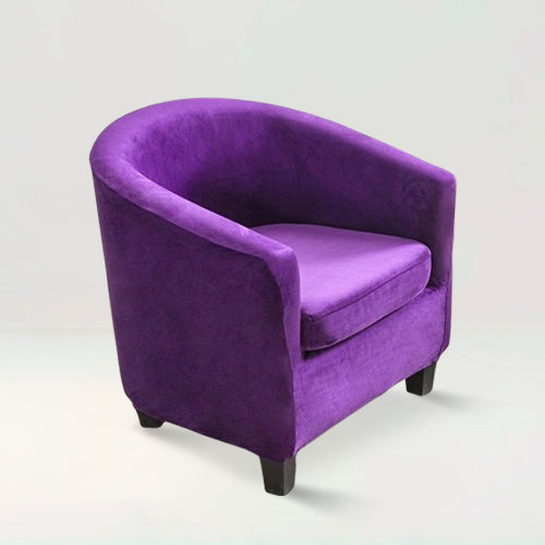 Housse de fauteuil crapaud en velours - Suzie de couleur violet sur fond beige